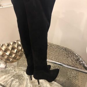 Faux suede, lined, high black boots